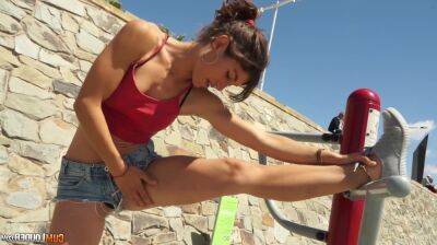 Sexercise - sexy sporty Spanish teen julia roca fucked after workout on the beach - sunporno.com - Spain