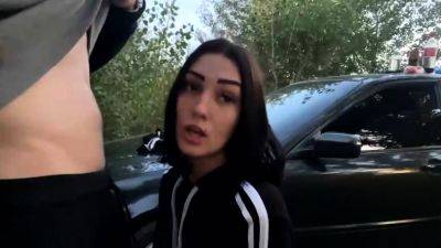 Brunette gives mass blowjob outdoors - drtuber