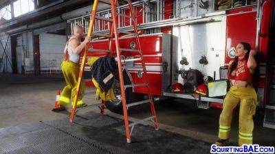 Busty gushing firefighter nailed at work - hotmovs.com